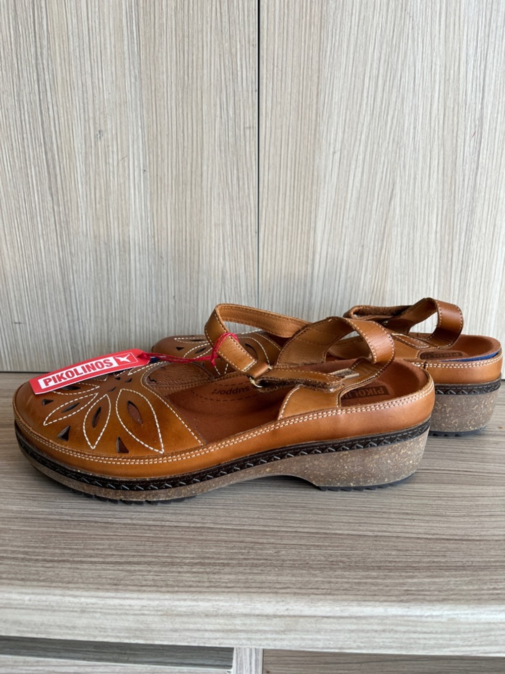 PIKOLINOS Tan Leather Floral Cutout Clogs - Picture 6 of 6